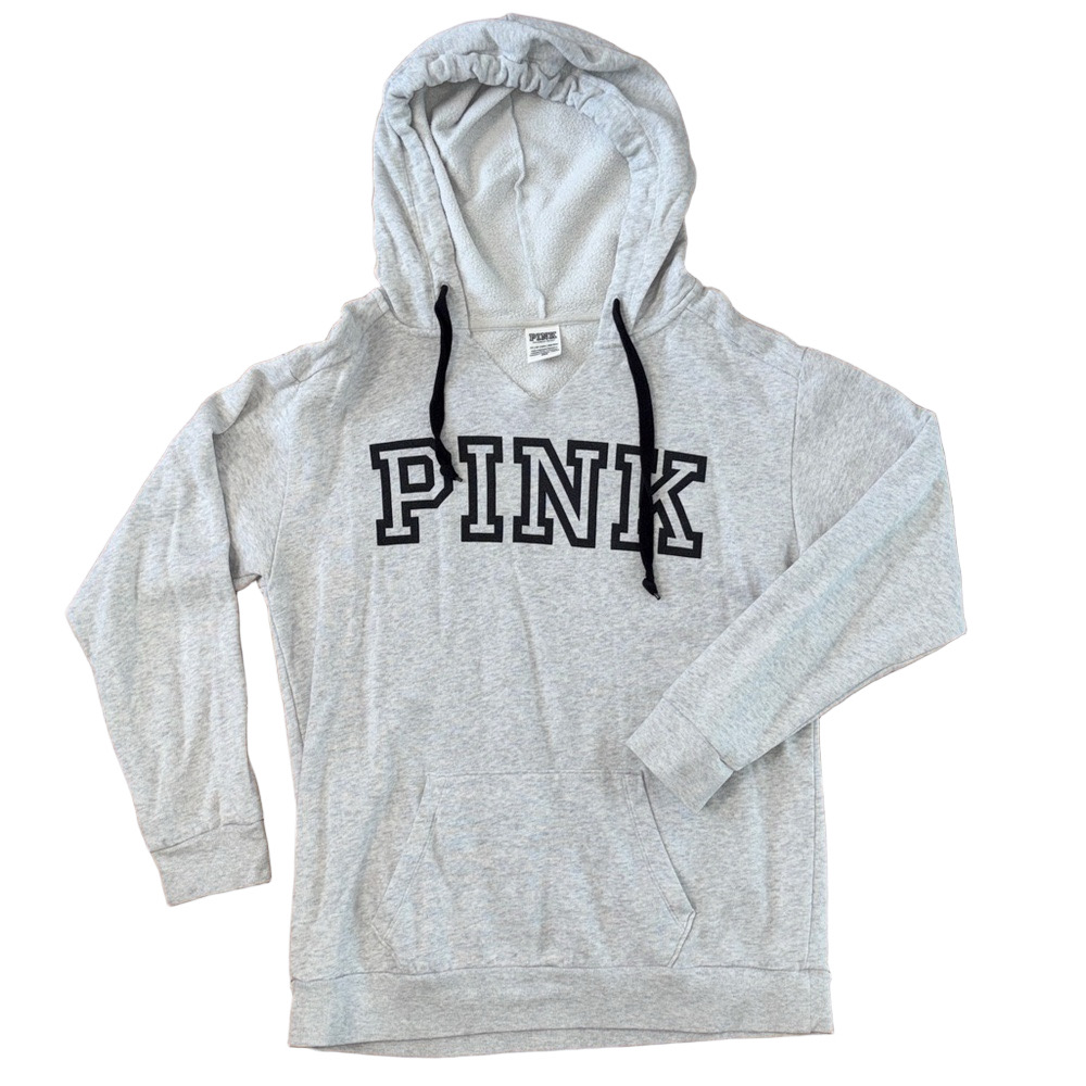 Victoria's Secret PINK Gray Hooded Sweatshirt Size XS Oversized Hoodie - Picture 1 of 6